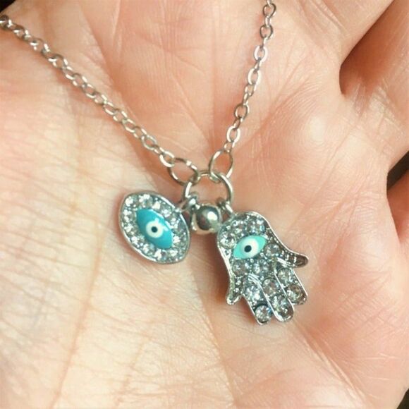 Boho Hamsa Necklace Silver - Picture 3 of 4